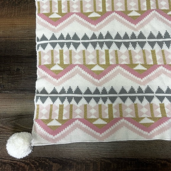 Emily & Meritt Pottery Barn Kids Baby Blanket *40”x 30” Pom Poms Pastels Gold - Picture 2 of 6